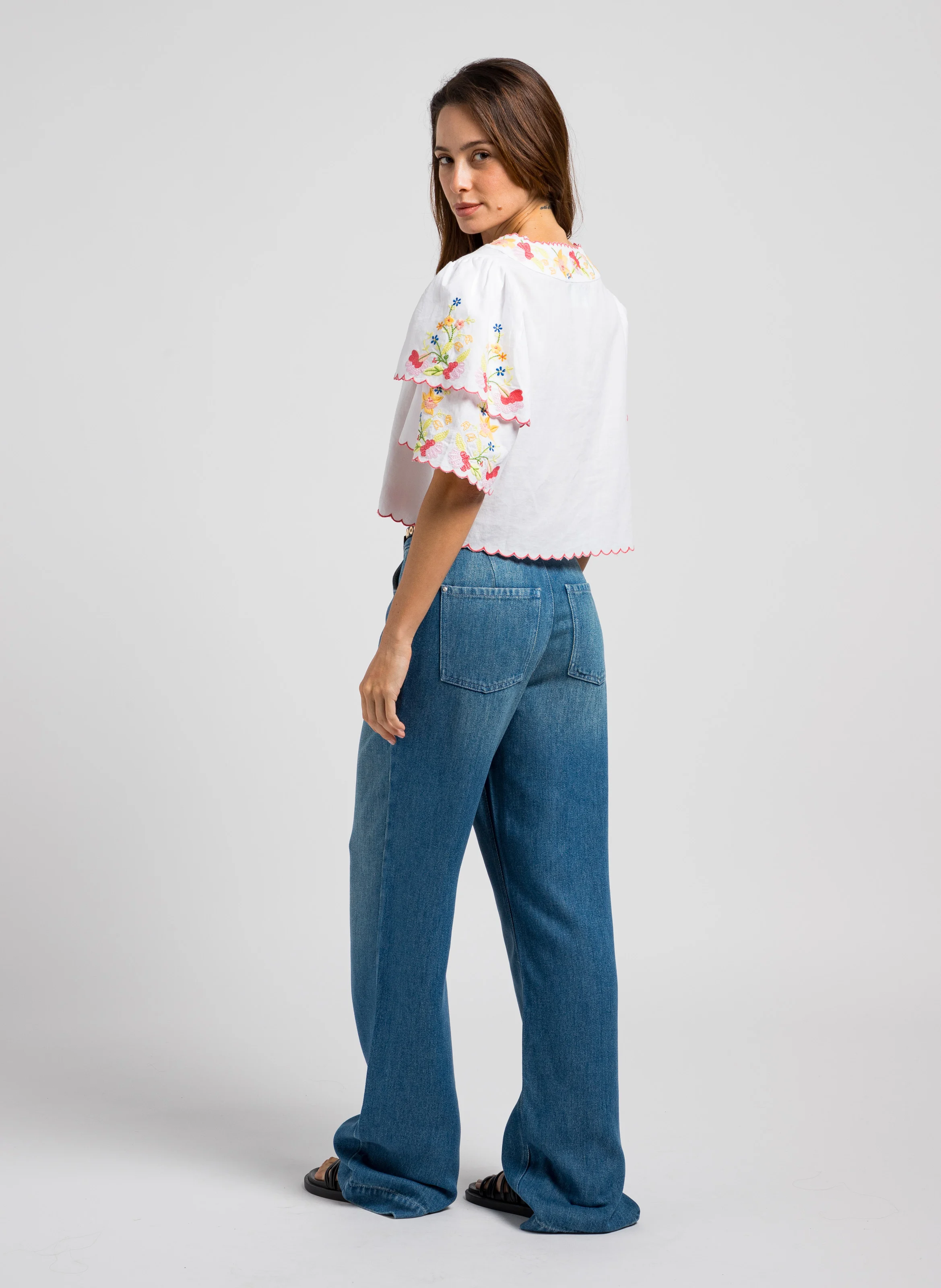 Jean large taille haute| Bleu