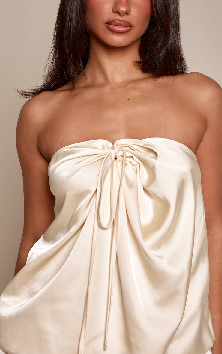 Champagne Ensemble Coordonné Petite Haut Bandeau En Satin Fluide À Nouer Devant
