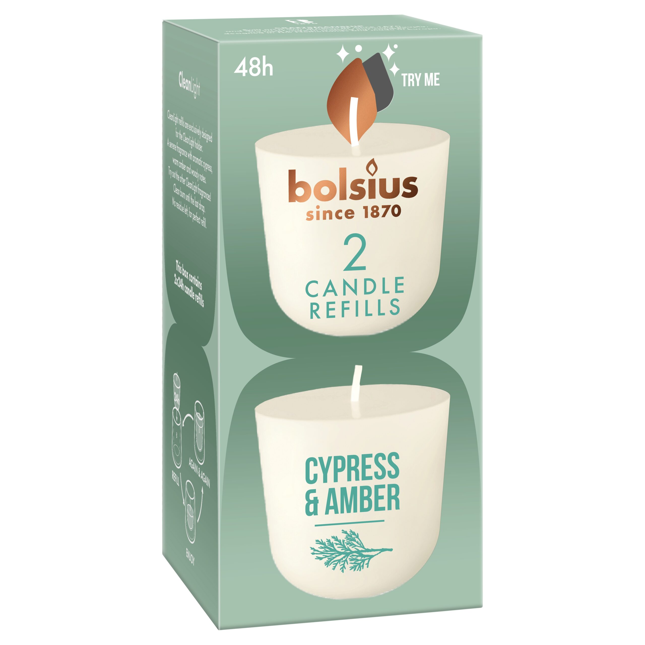 Bolsius Navulling Clean Light pack 2 Cypress & Amber (2 stuks)