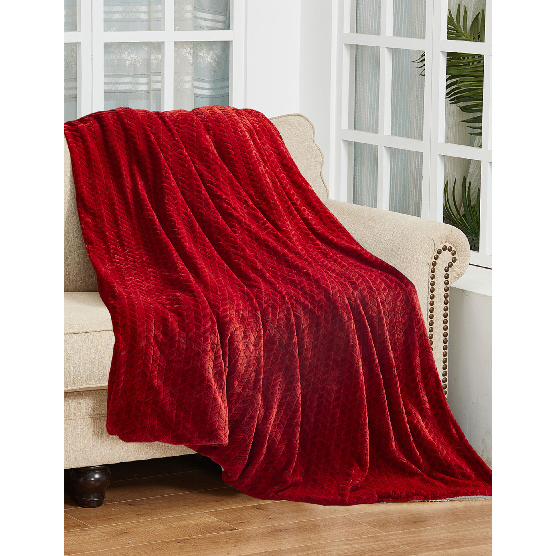 Kuscheldecke mit Fischgrätenmuster