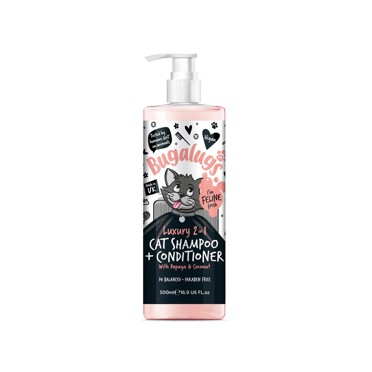 Bugalugs Katzenshampoo Kokos & Papaya – Tropisch duftendes 2-in-1 Shampoo & Conditioner für Katzen