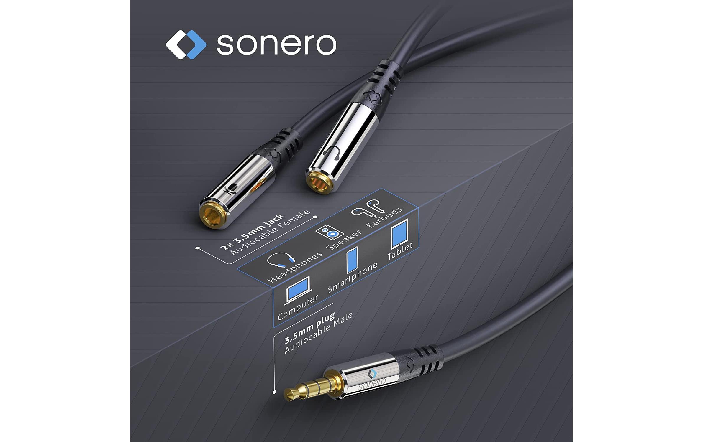 Audio-Kabel 3.5 mm Klinke - 3.5 mm Klinke 0.25 mSonero 3.5mm auf 2x 3.5mm Audio Adapter Kabel 0.25m