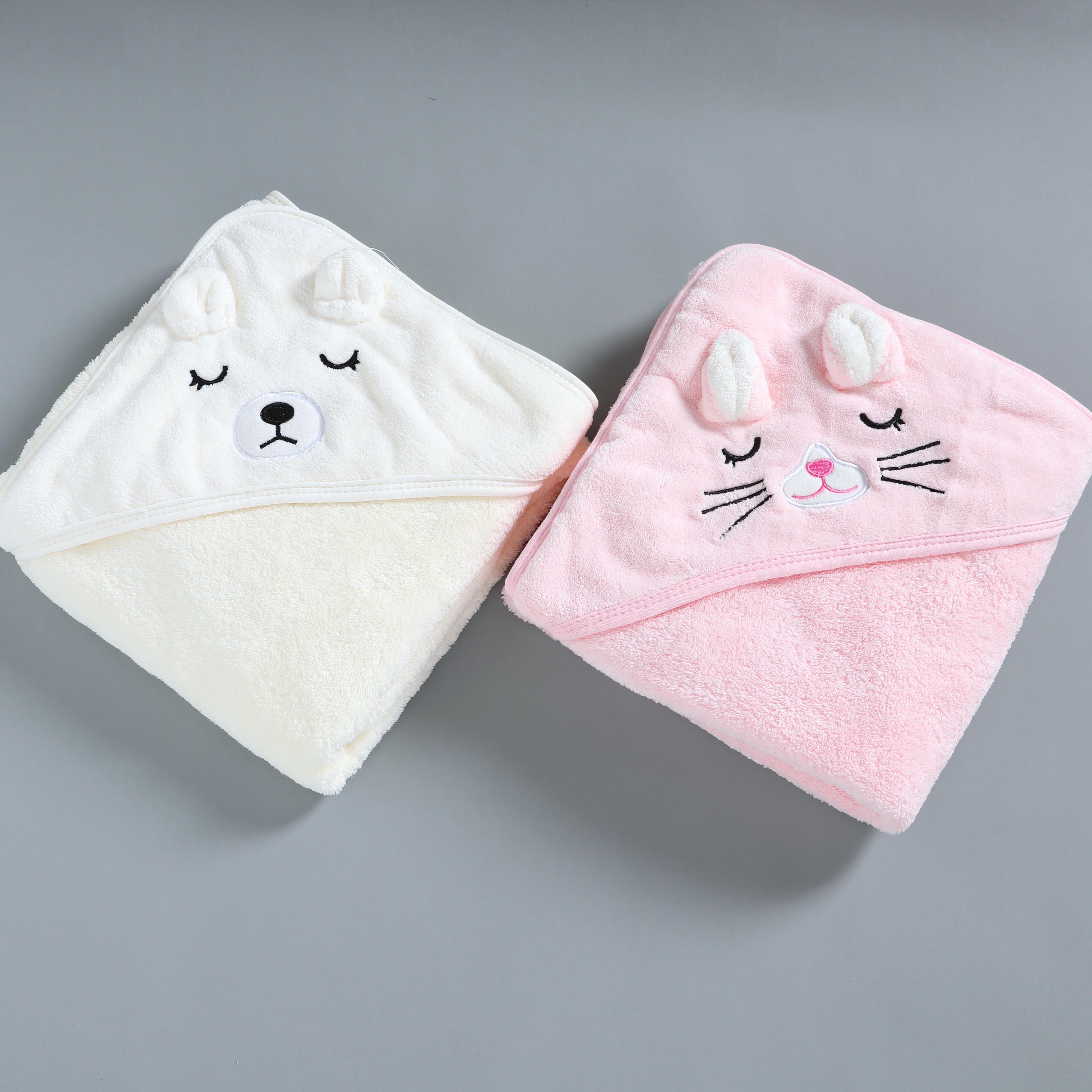 (2er Set) 80x80cm Baby Badehandtuch mit Kapuze - Weiss / Rosa