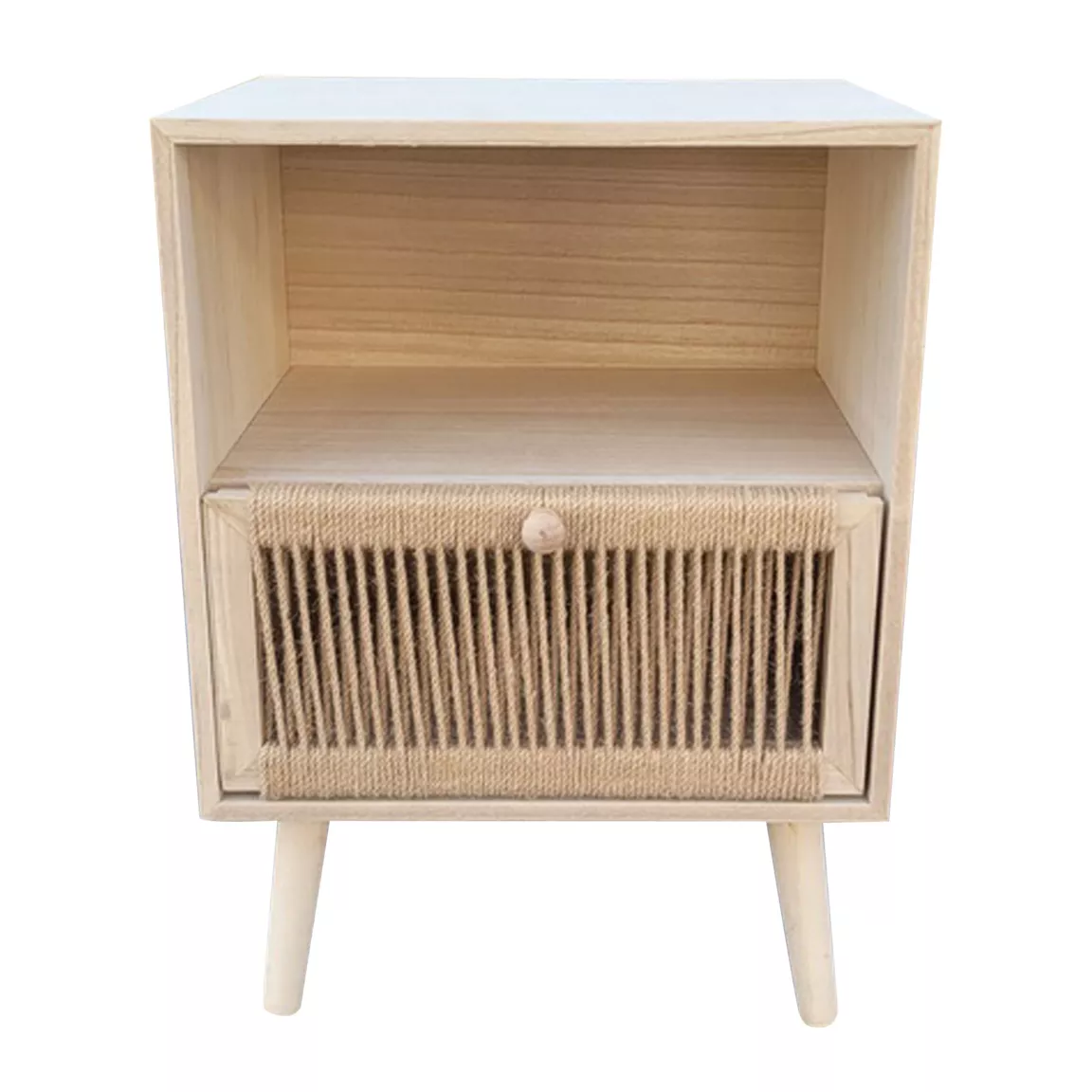 Table de chevet bois et corde de chanvre (H55 cm) Manille niche Beige