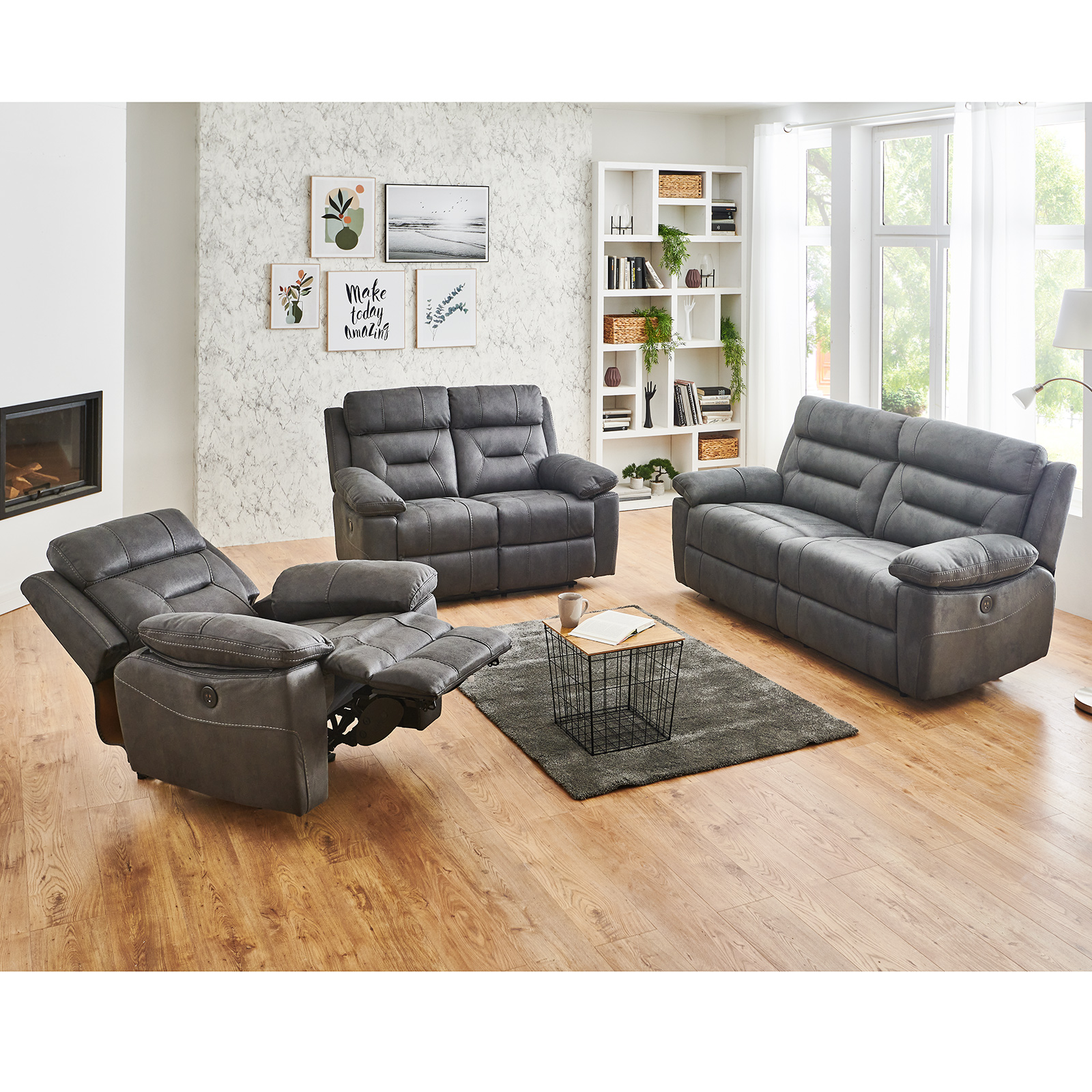 Sofa 2,5-Sitzer - grau - mit Relaxfunktion - 196 cm breit