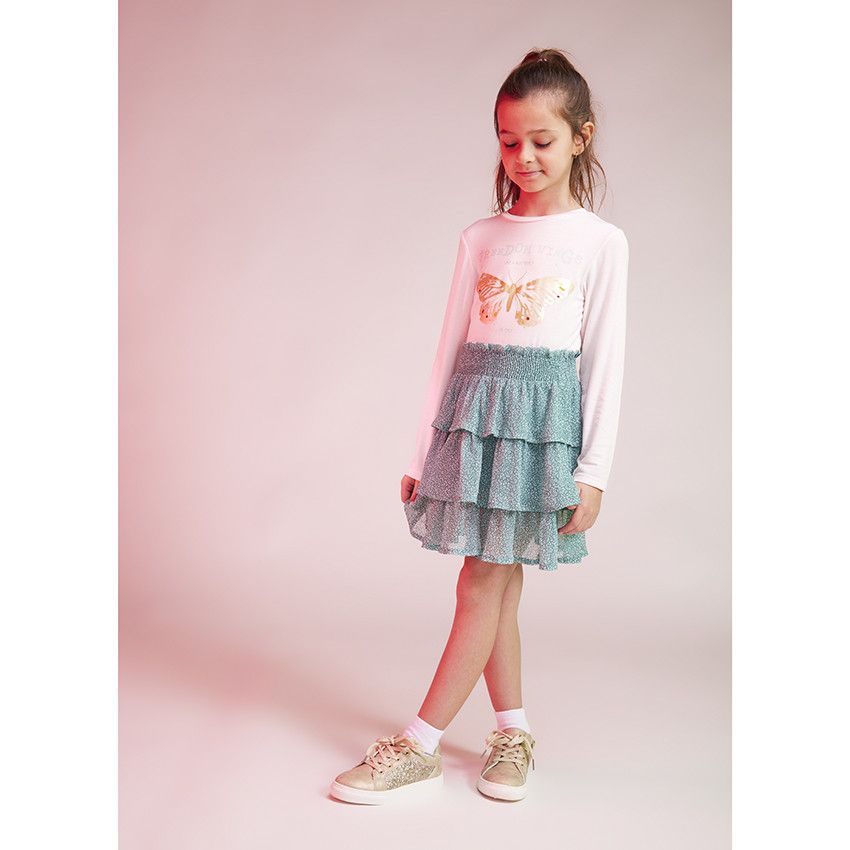 T-shirt manches longues en jersey foil print papillon pour fille - Rose