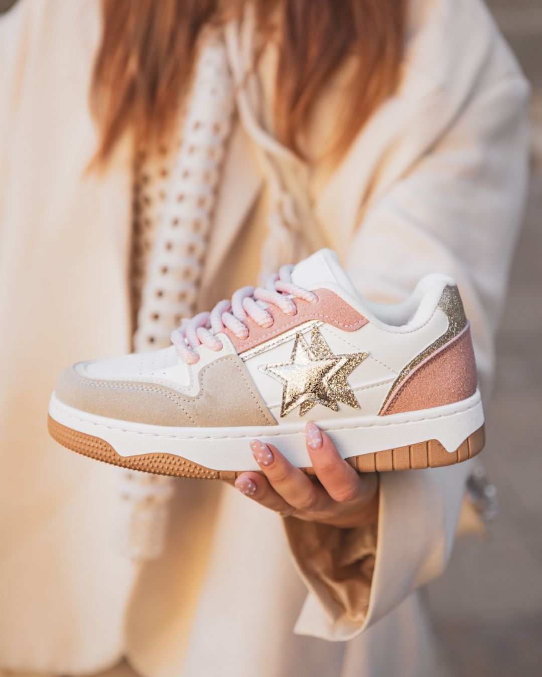 Basket femme étoile rose plateforme - Coralia