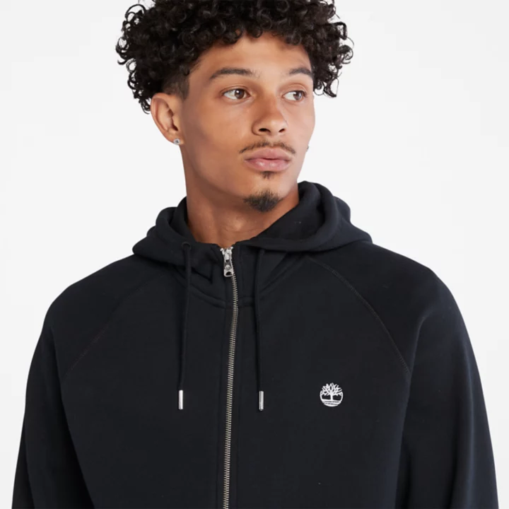 Moletom com capuz e zíper frontal Exeter River para homens na cor preta.