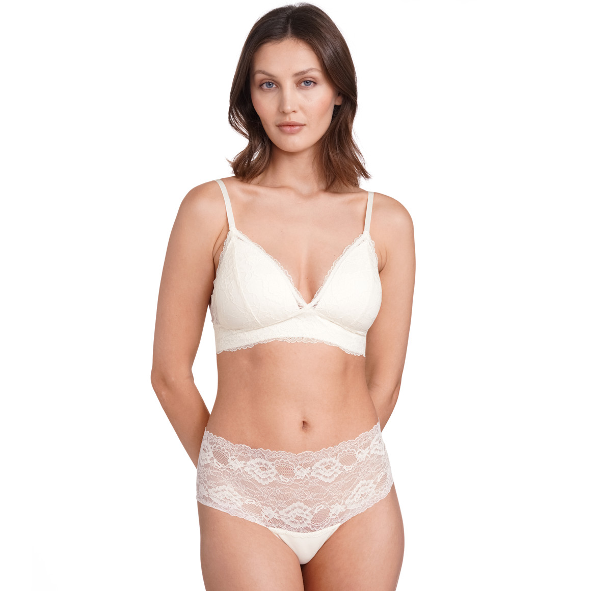 Gina Benotti 2 Damen Bralette-BHs aus floraler Spitze cremeweiss / schwarz