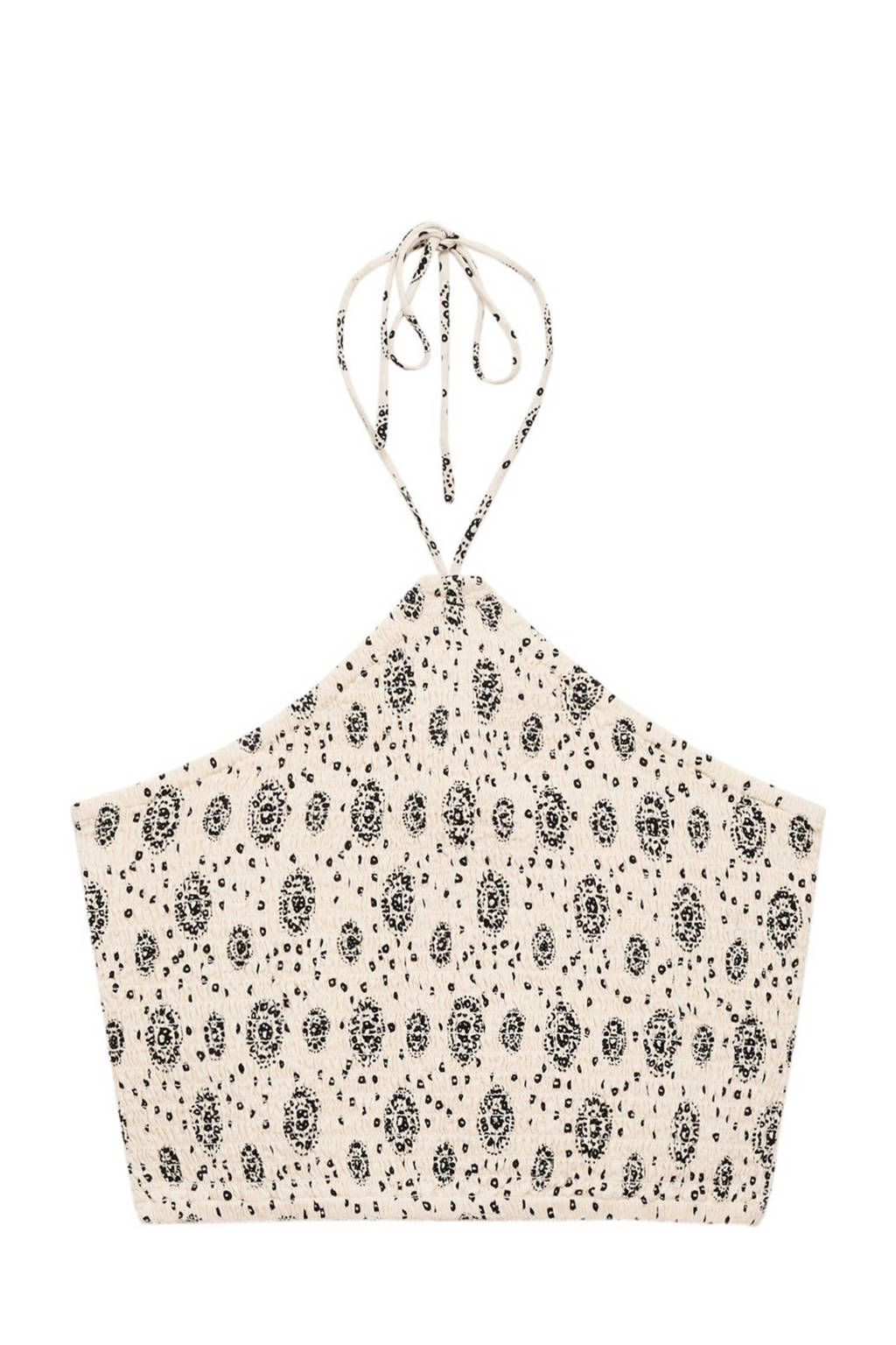 MANGO TEEN crop top met all over print ecru/zwart