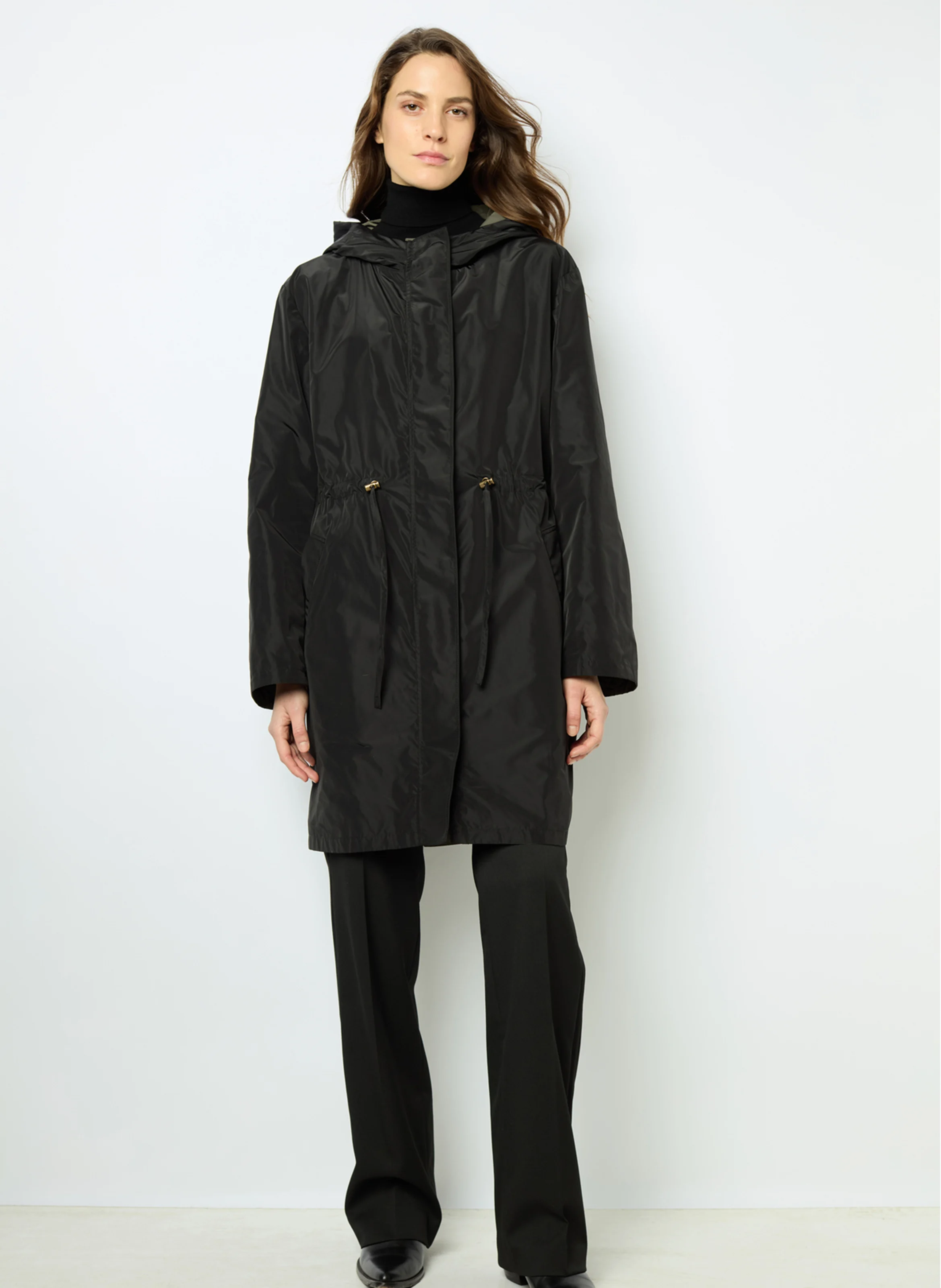 TALIA - Manteau long réversible à capuche | Kaki
