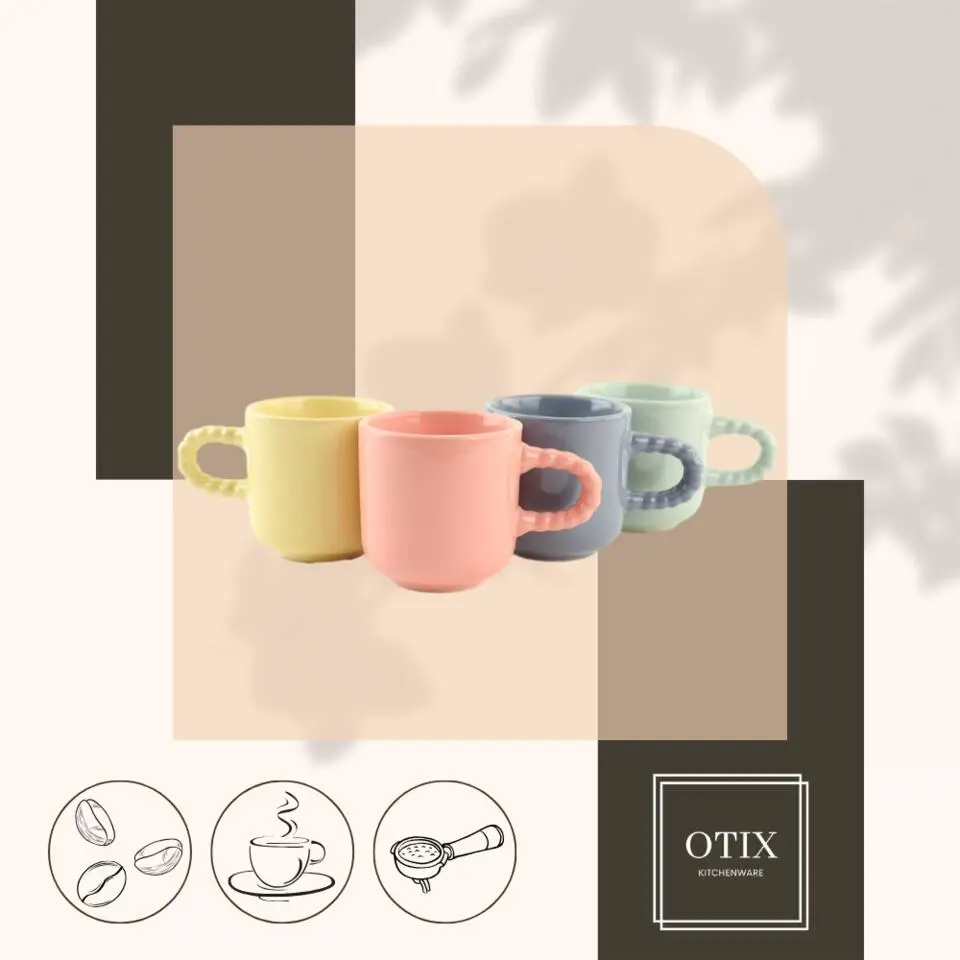 OTIX Espresso Kopjes Koffiekopjes Set van 4 Koffietassen 120 ml Aardewerk