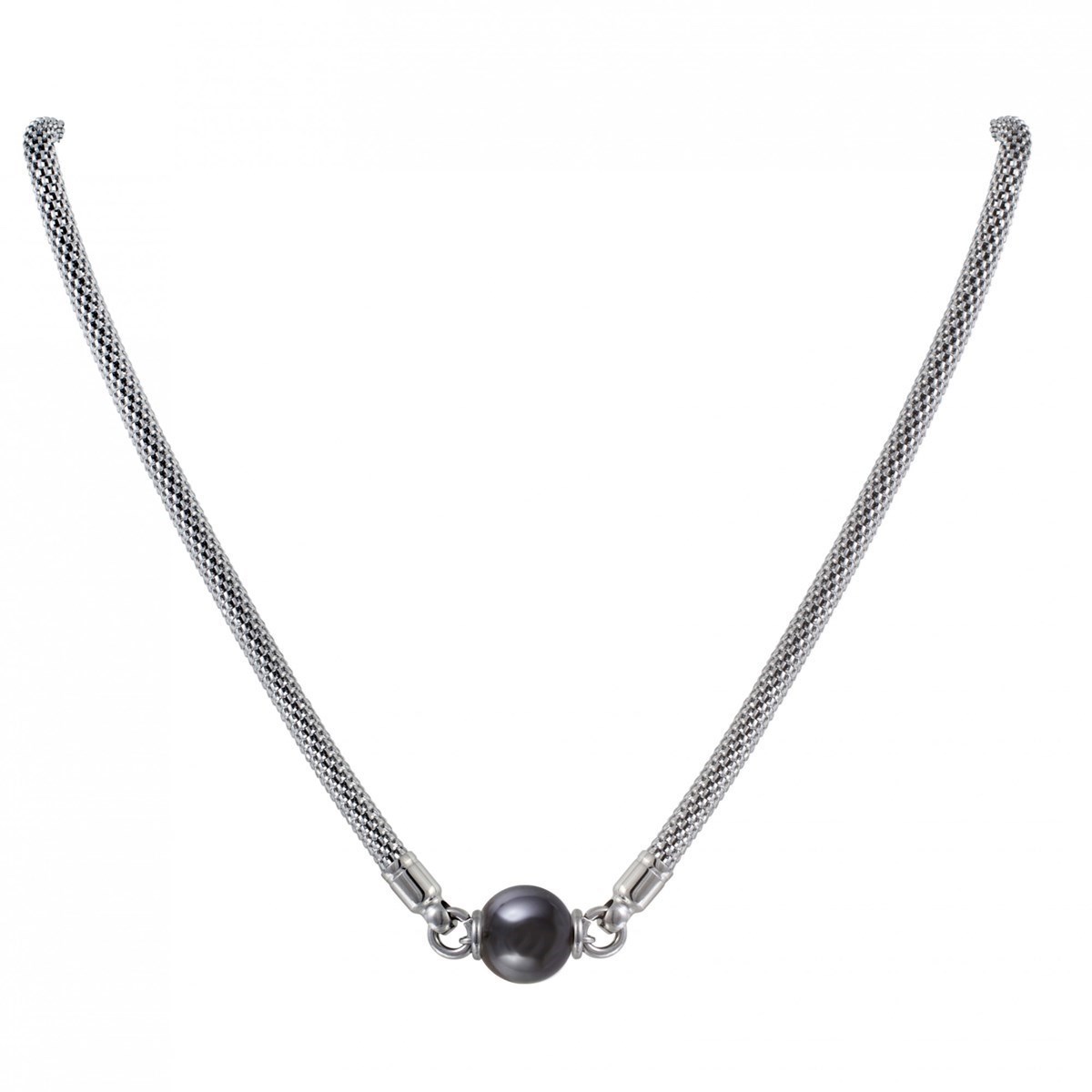 Collier mono-motif en Acier 316L et céramique - blanc brillant