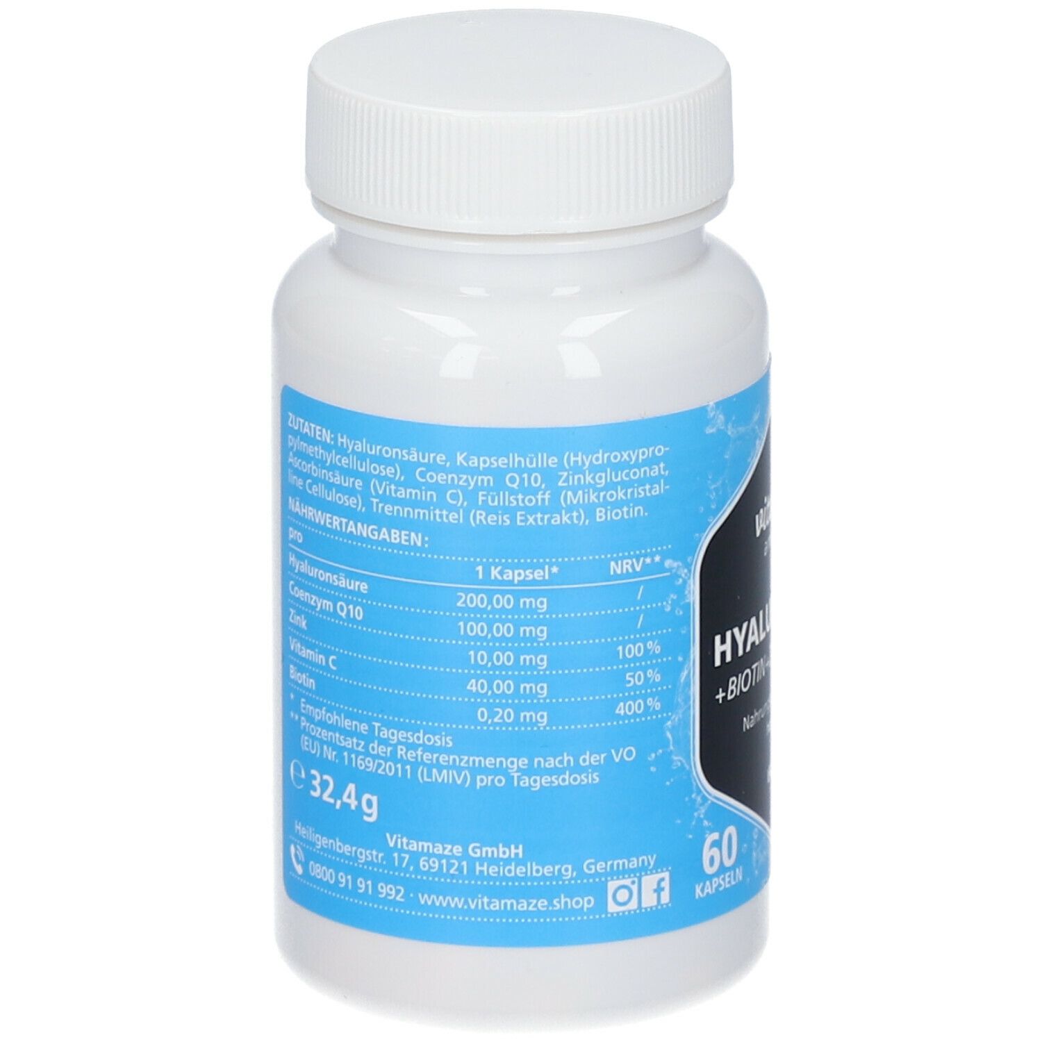 HYALURONSÄURE 200 mg hochdosiert + Coenzym Q10 vegan