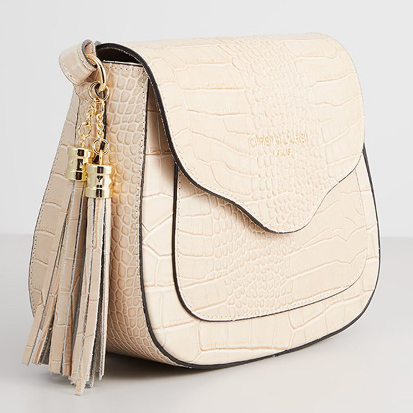 Christian Laurier Sac bandoulière en Cuir croco Ina blanc cassé - 24x18x11 cm