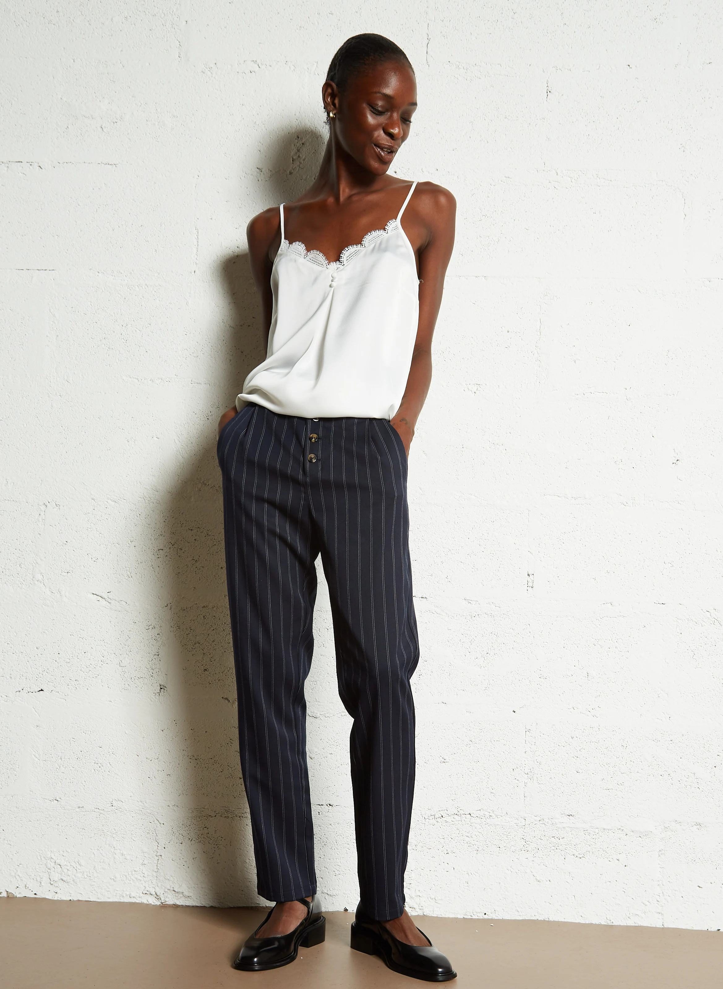 PARROT - Pantalon à pinces à rayures | Bleu