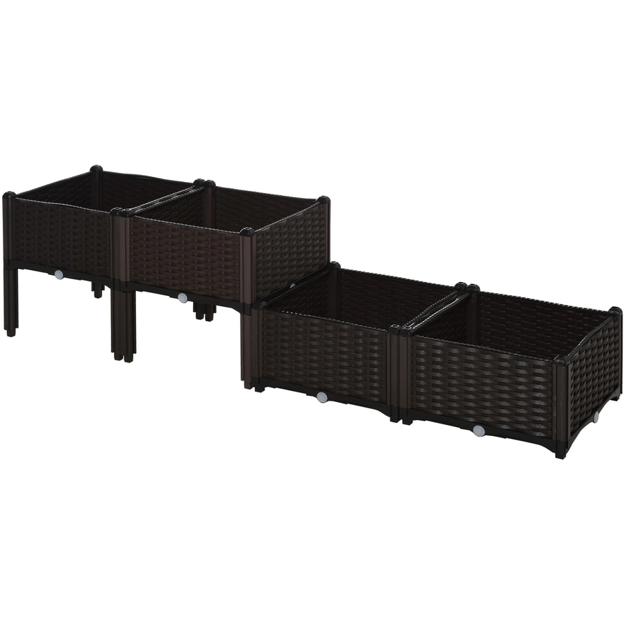 Outsunny 4-teiliges Hochbeet in Rattan-Optik dunkelbraun