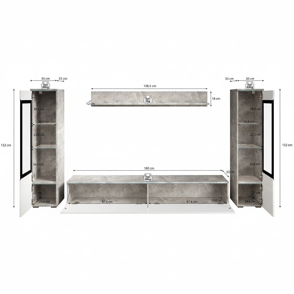 Variety - Wandmeubel - Zwart/eiken - 180x33x132 cm