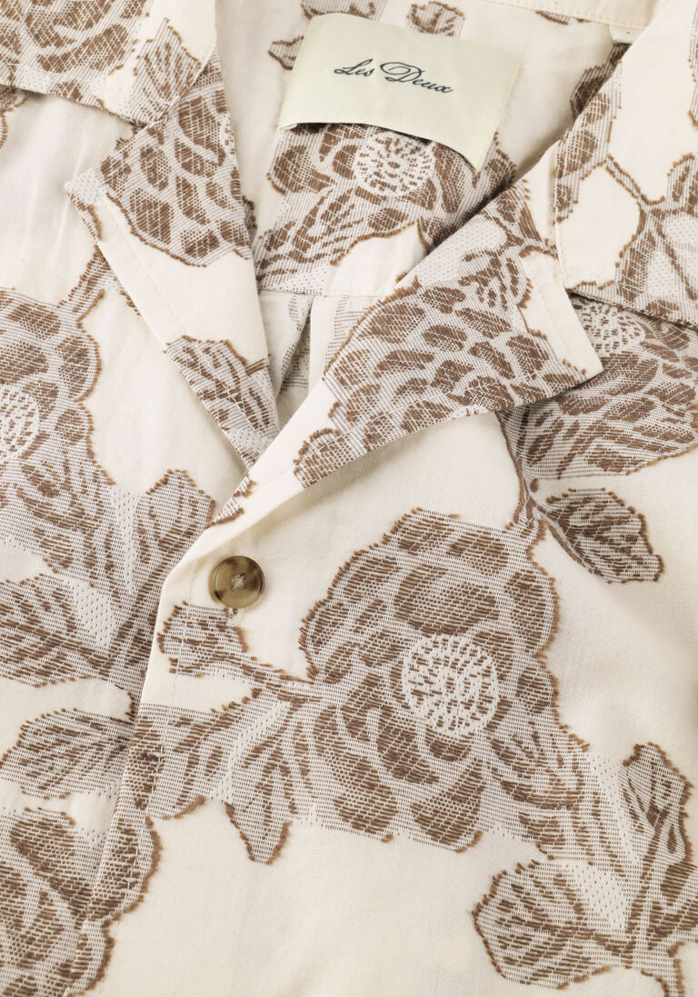 beige les deux casual overhemd lesley flower jacquard ss shirt