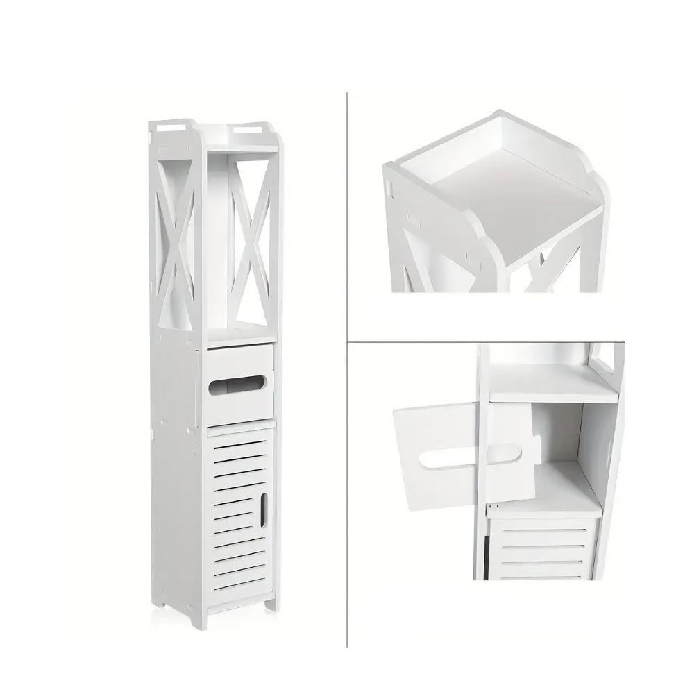 (80x15cm) 3in1 Holz Toiletten Papier Regal WC Papier Halterung mit Ablageflächen - Weiss
