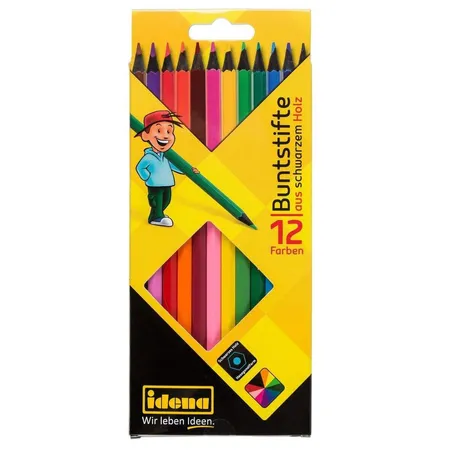 Idena Buntstifte, 12 Farben, schwarzes Holz, Hexagonalform