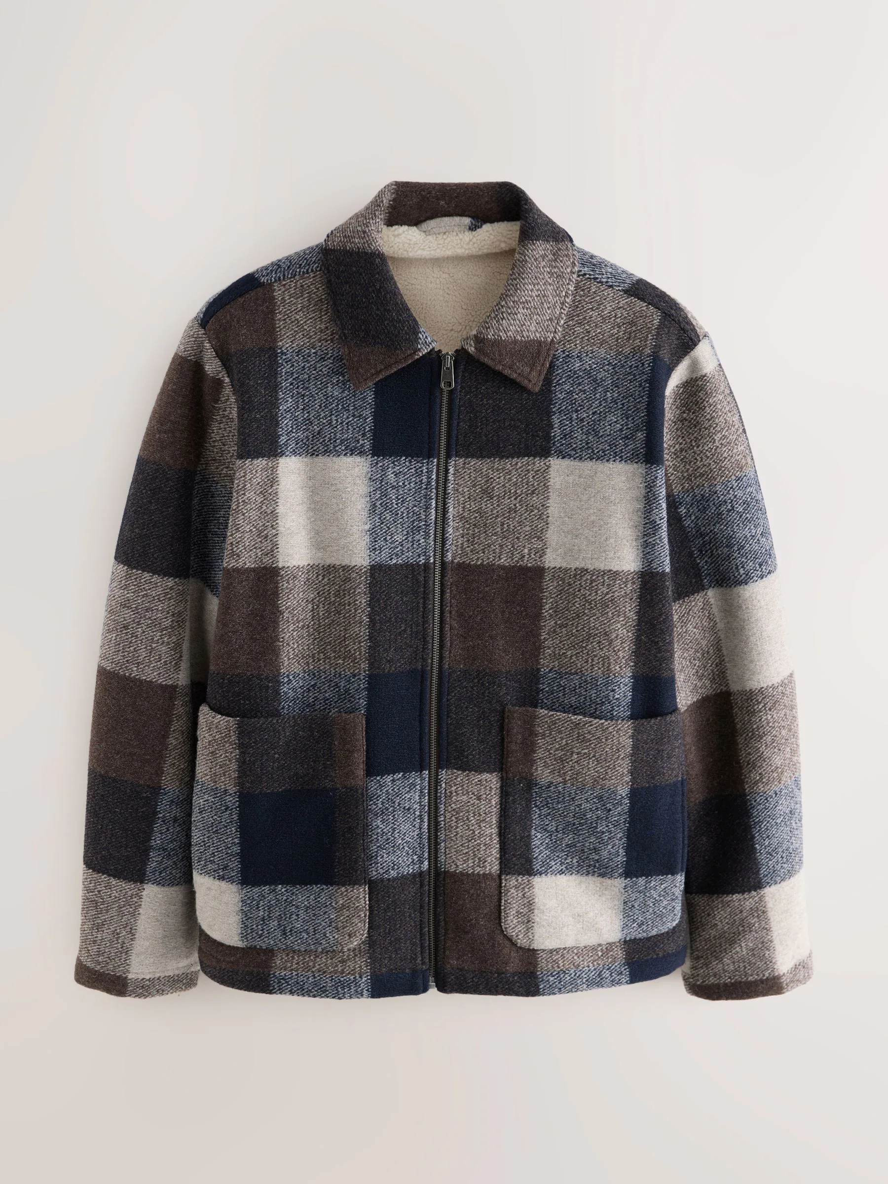 Bruin/donkerblauw - Shacket met borgvoering en wol