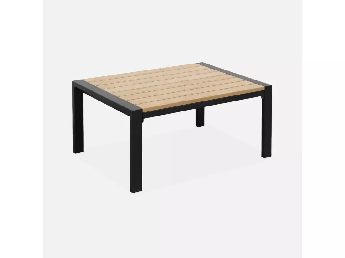 Salon de jardin Casoria. gris foncé. aluminium et polywood 4 places. 1 canapé. 2 fauteuils. 1 table basse