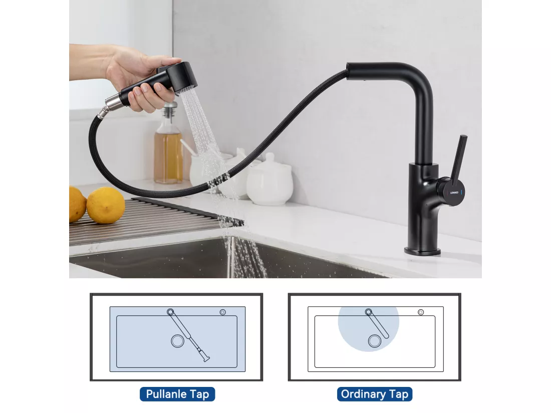 Robinet de Cuisine Noir avec Douchette Extractible Mitigeur de Cuisine 2 Jets Eau Froide et Chaude Mélangeur de Cuisine Evier