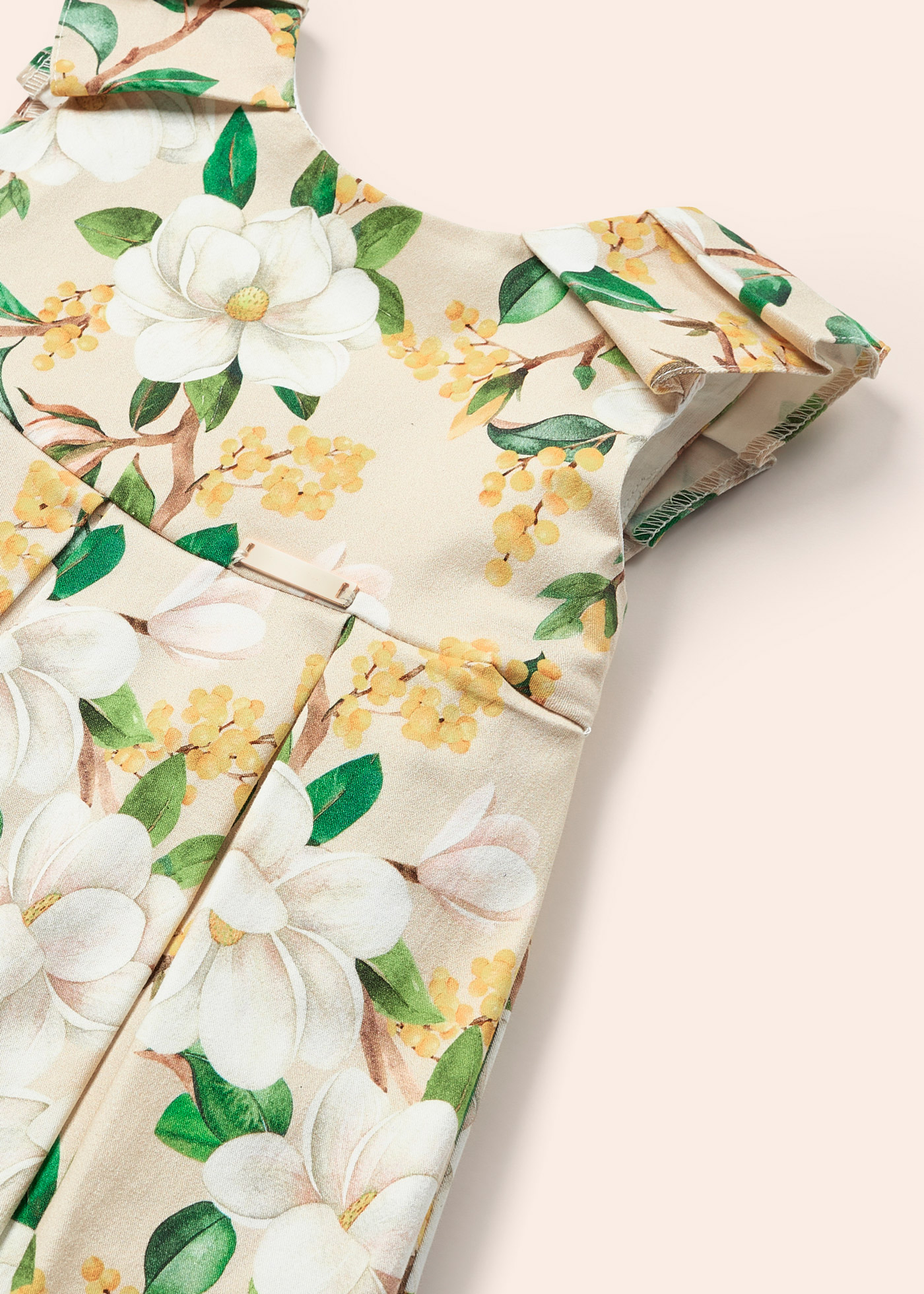 Vestido de cetim com estampa floral em algodão para bebê