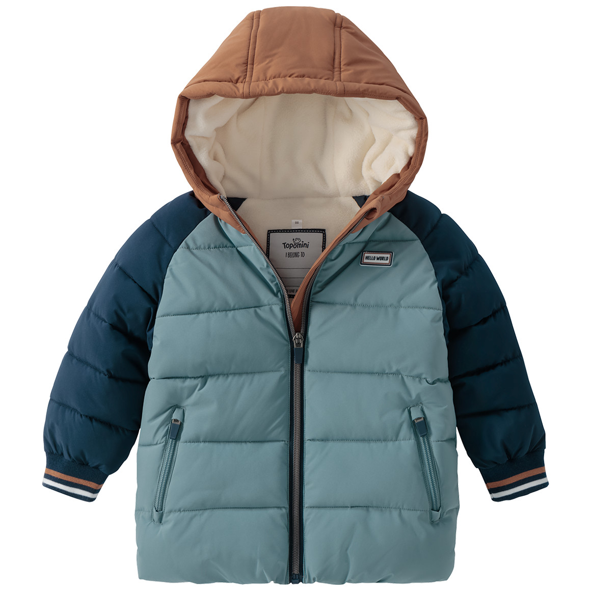 Topomini Baby Steppjacke im Colourblocking-Look dunkelblau / dunkeltürkis / hellbraun