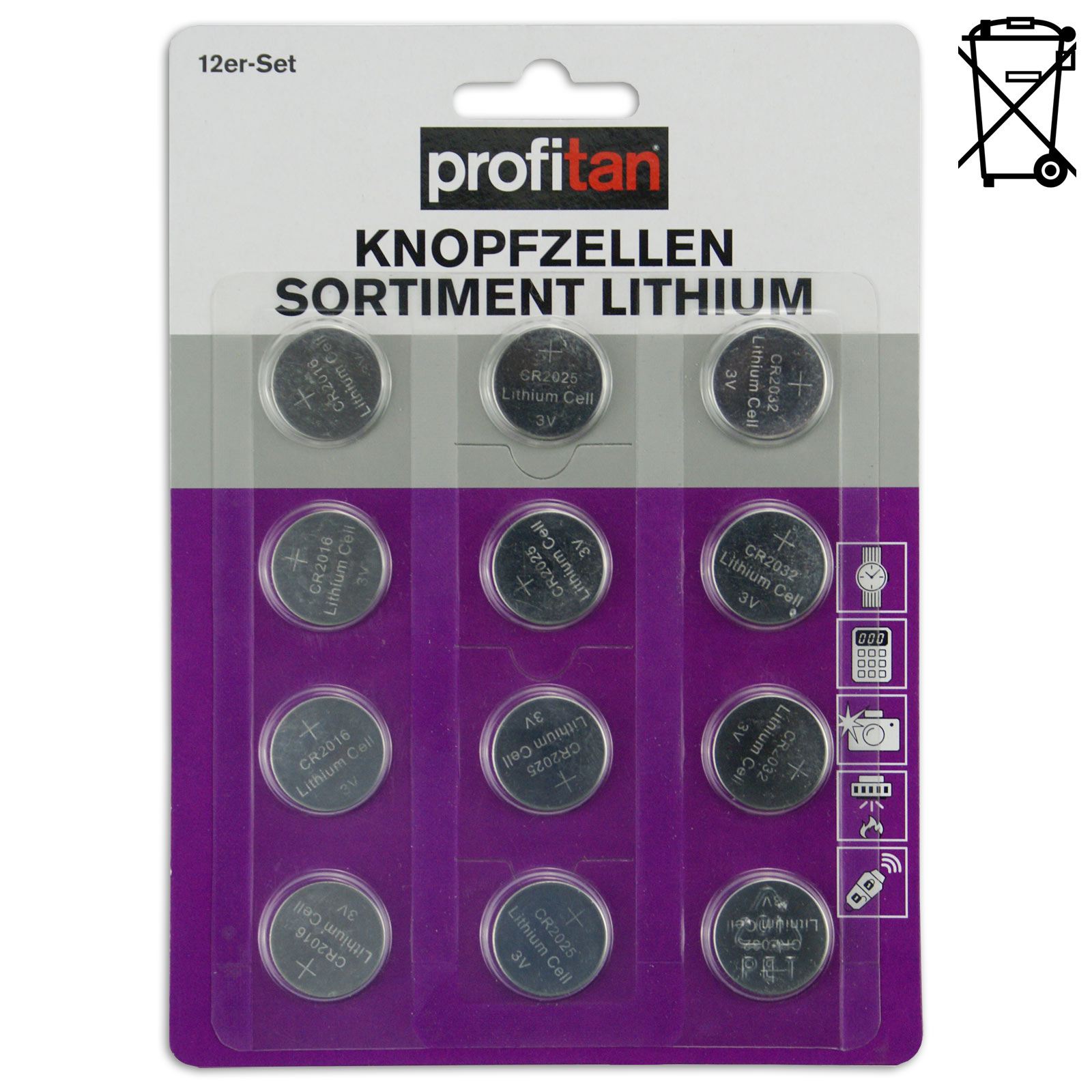 profitan 12er-Pack Knopfzellen-Sortiment - Lithium - sortiert