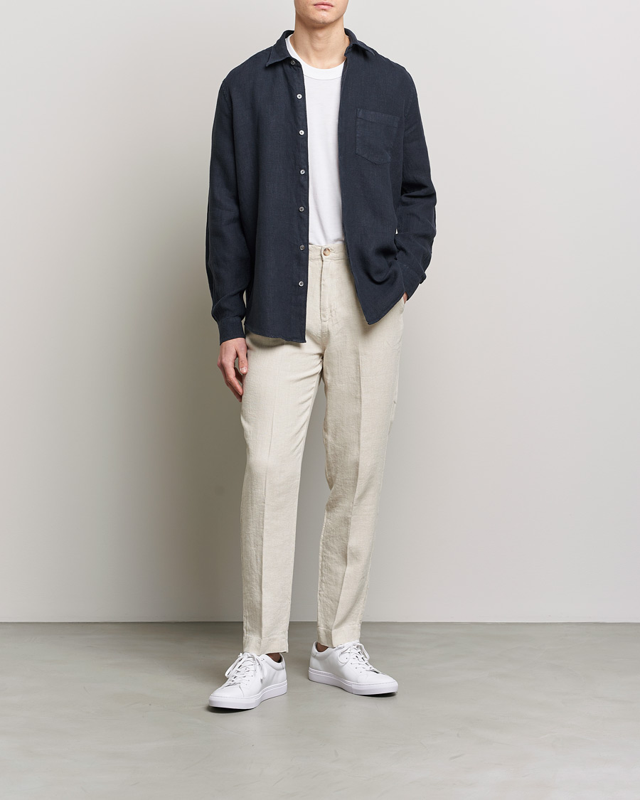 A Day's March Abu Linen Shirt Dark Navy