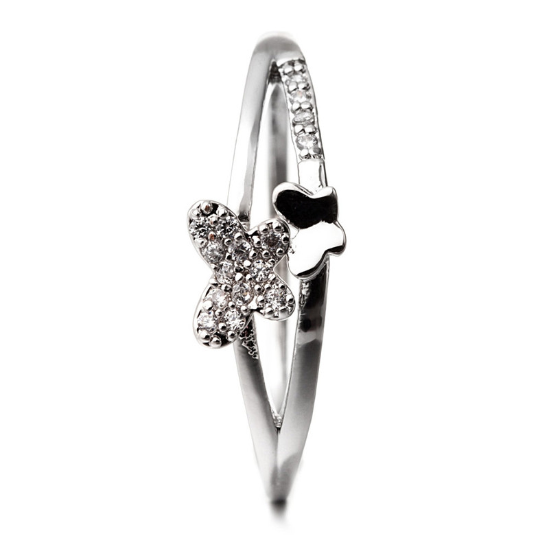 Bague Papillon Plaqué Rhodium et Cubic Zirconia Blanc