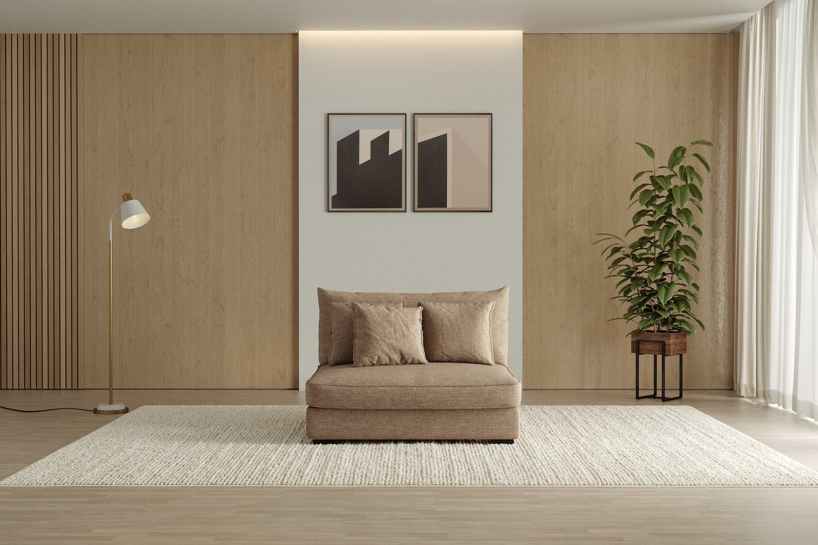 Rossi Lux 2-seter uten arm Tekstil Beatto 1012 Brun med sorte ben. Lux Komfort.