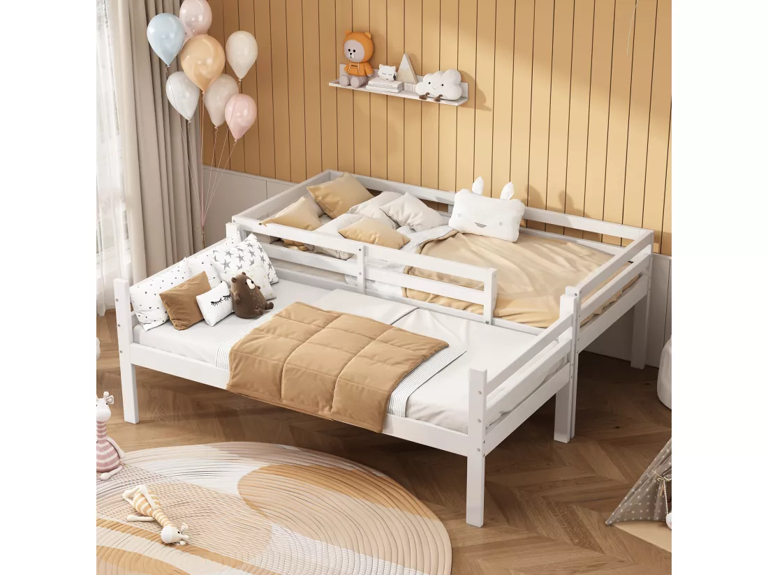 Lits superposés séparables 2 x 90 x 200 cm avec échelle - bois de pin - coloris blanc