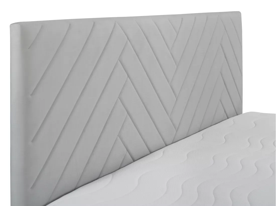 Ensemble complet literie déco tête de lit + sommiers coffre + matelas + surmatelas - 160 x 200 cm - Velours - Gris clair - MAKANA de YSMÉE
