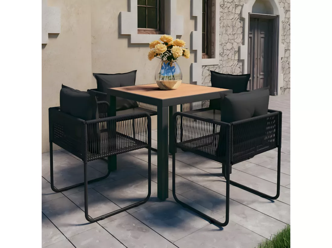 Salon de jardin 5 pcs PVC Résine tressée Noir et marron