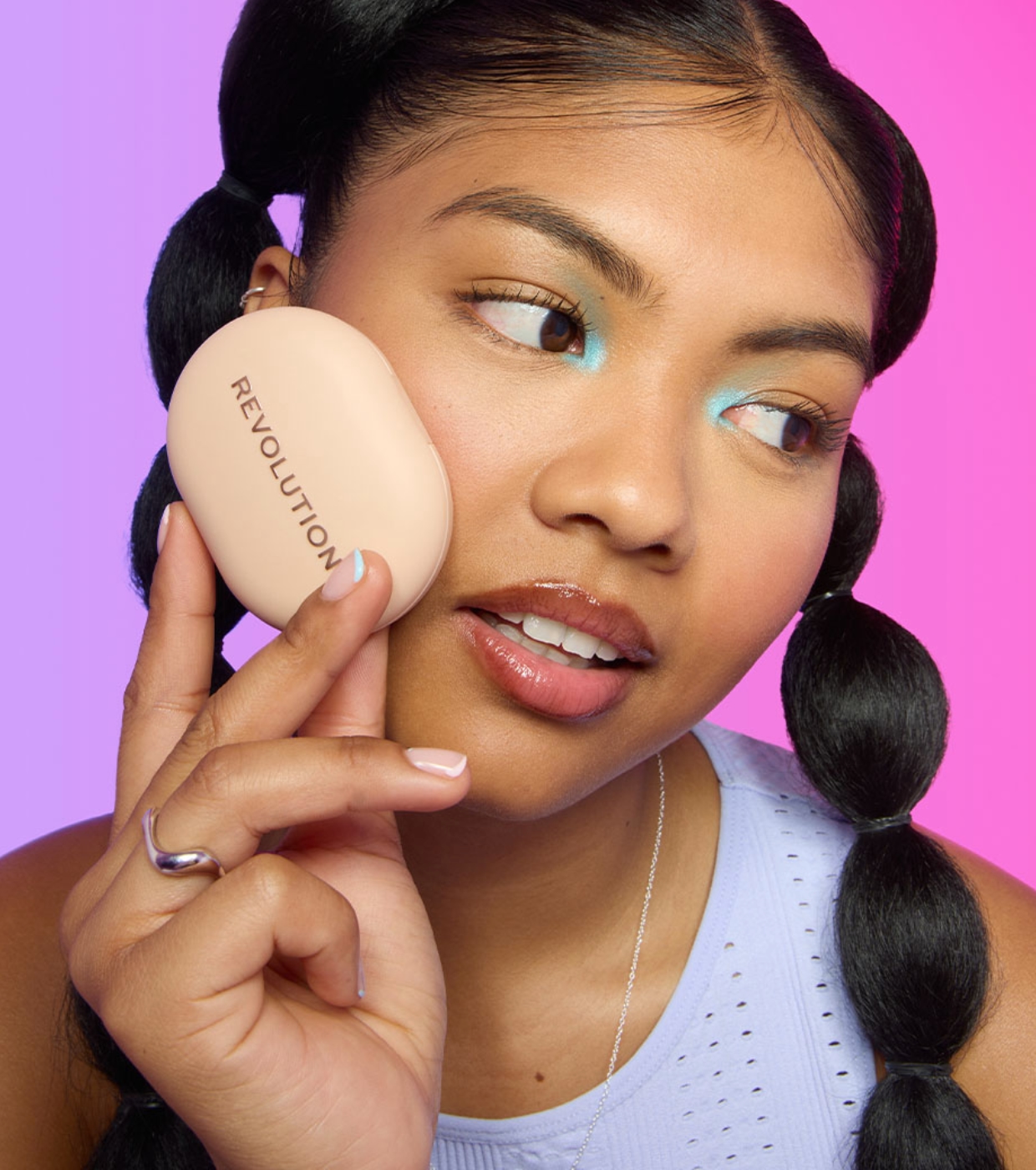 Makeup Revolution - Pó compacto + adesivo para celular Powder Pops - Peach