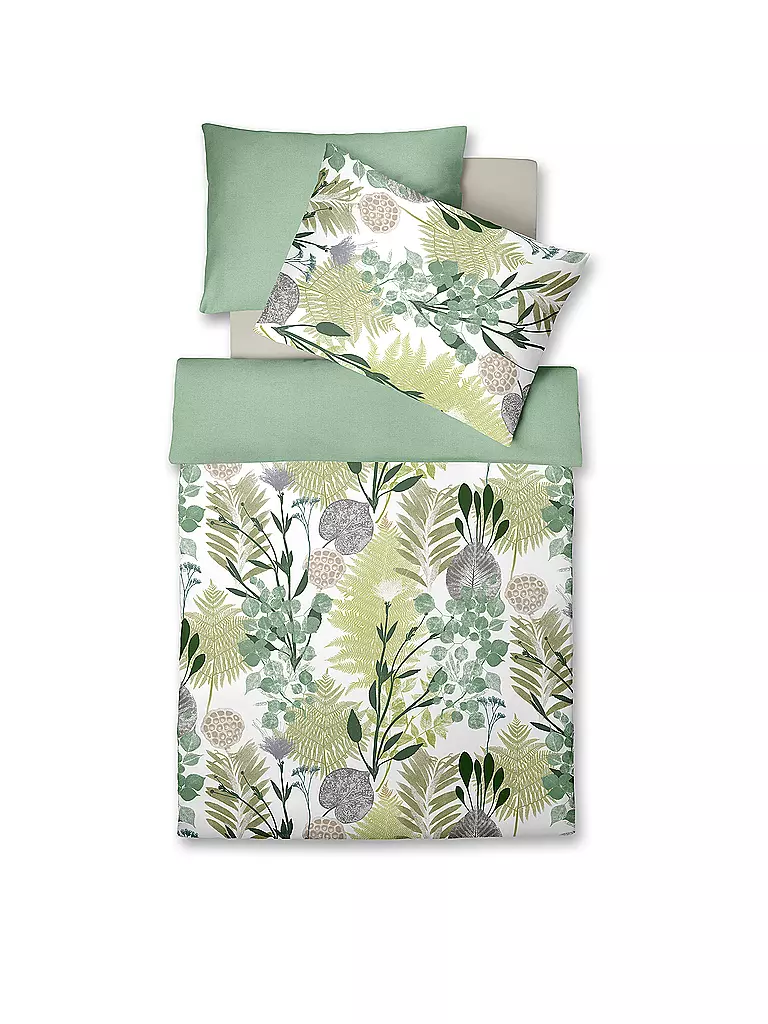 FLEURESSE Satin Bettwäsche MODERN GARDEN 70x90cm/140x200cm Pine grün