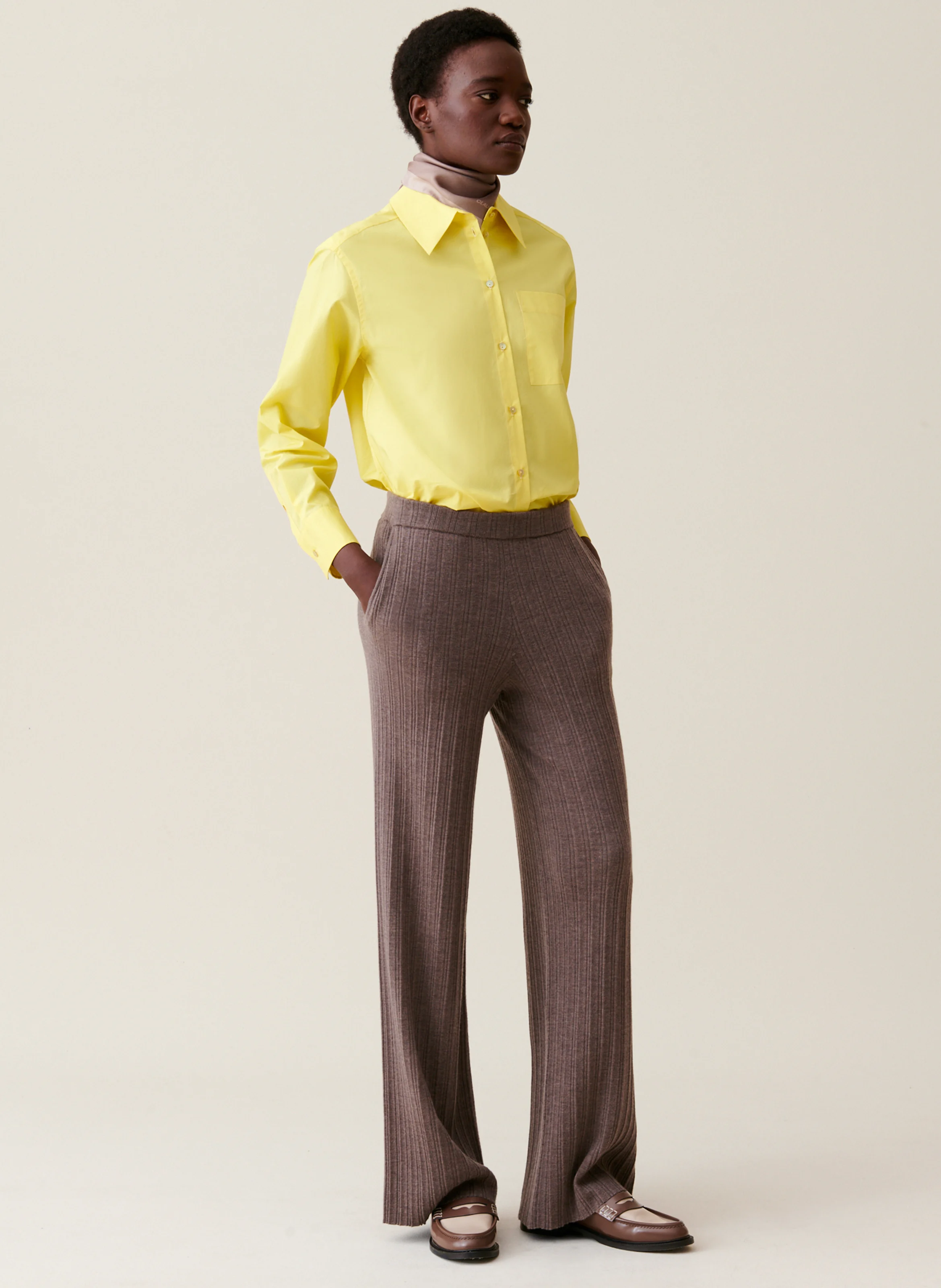 Pantalon large en laine | Marron