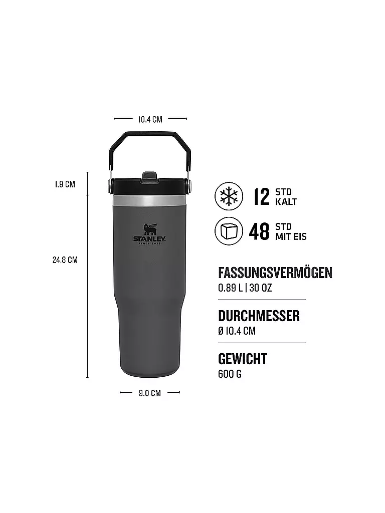 STANLEY Isolierflasche - Thermosflasche STANLEY CLASSIC ICEFLOW FLIP STRAW TUMBLER 0,89l grau