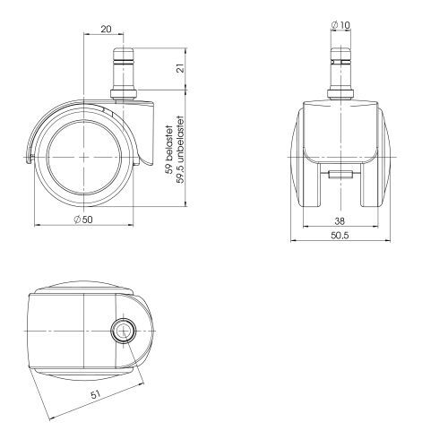 Stuhlrollen 5x ROLO EASY 10mm/50mm Metall, Kunststoff hjh OFFICE