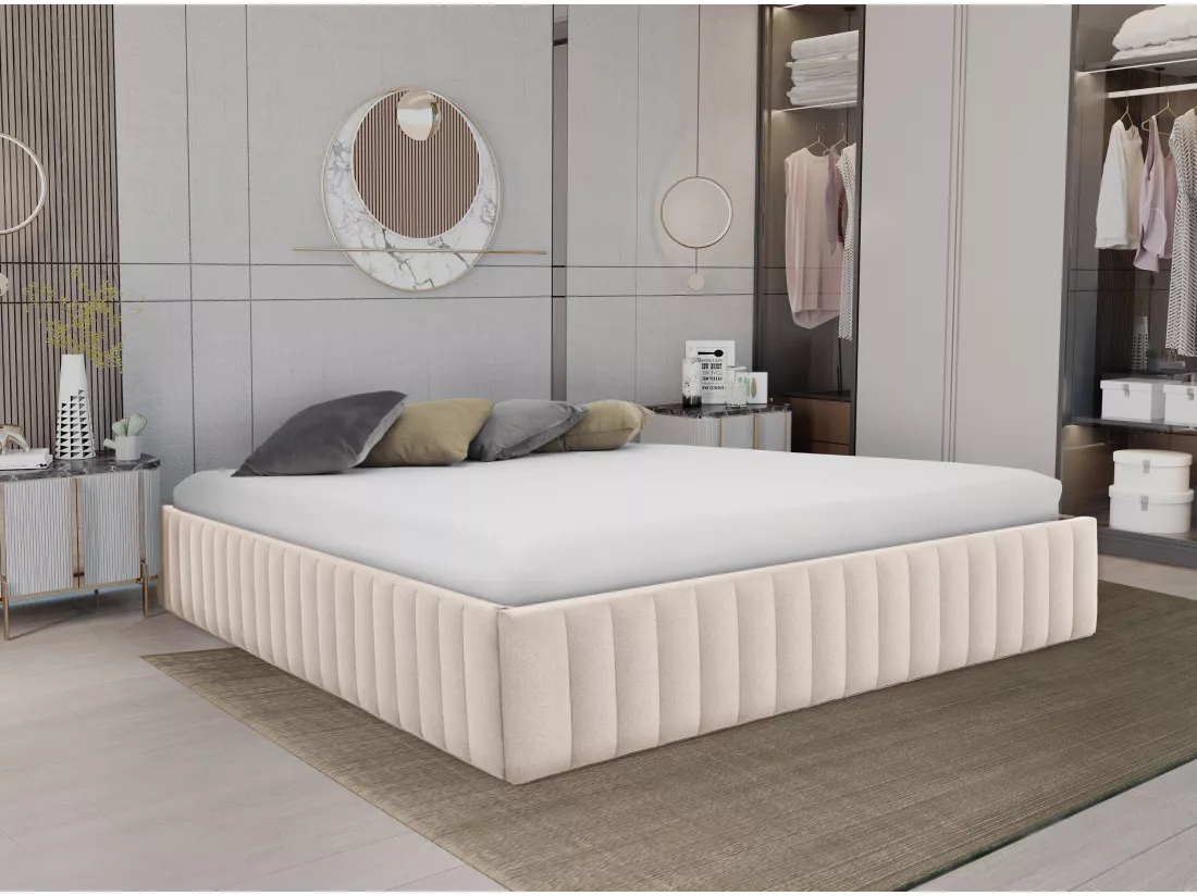 Sommier coffre 140 x 190 cm en velours - Beige - SETHI de YSMÉE