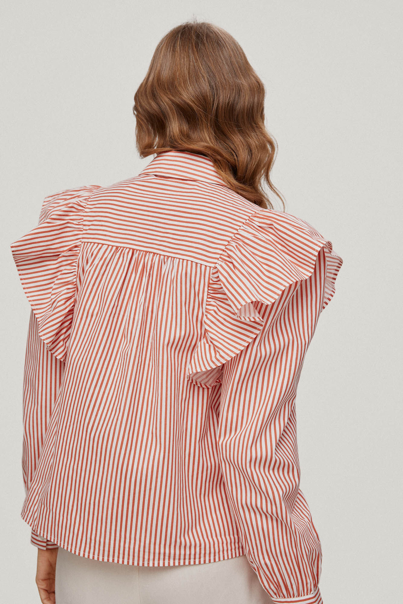 Camisa de manga comprida com babados - Laranja