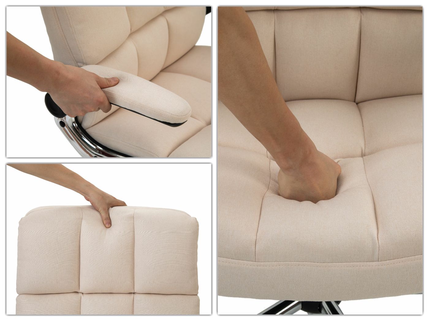 Bürostuhl MCW-J21, Chefsessel Drehstuhl Schreibtischstuhl, höhenverstellbar ~ Stoff/Textil creme-beige