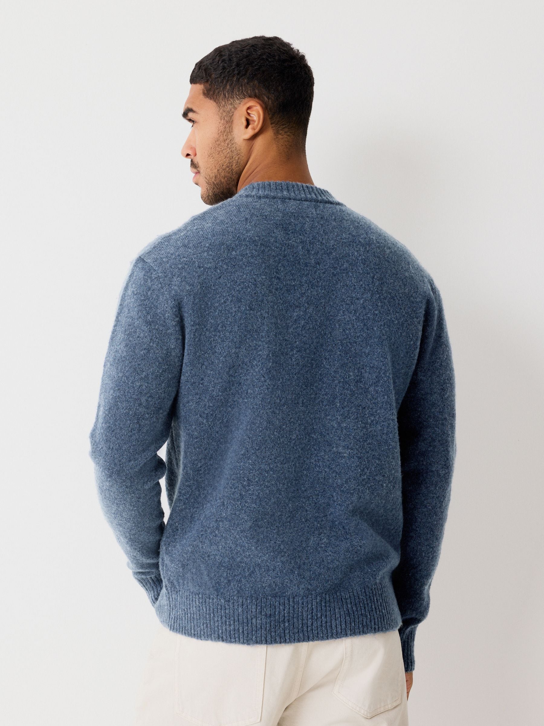 Blauw - Regular Fit Snoopy Christmas Crew Neck Jumper with Wool