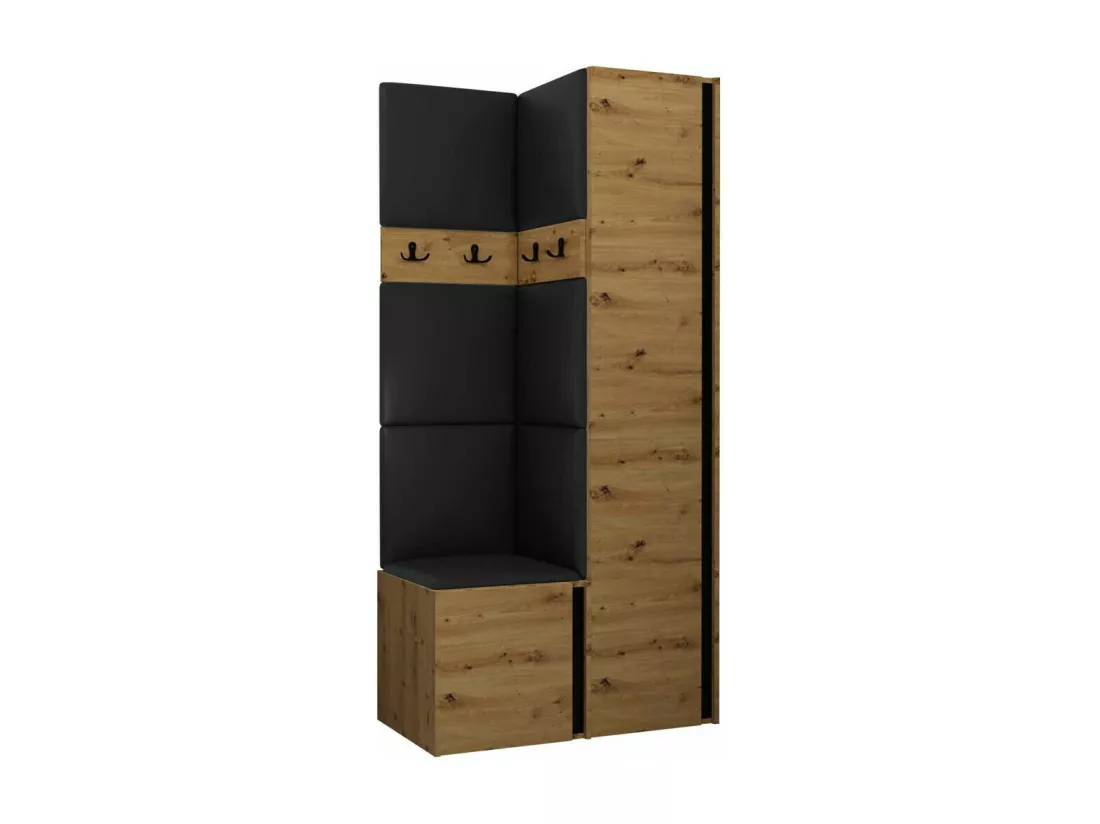 Meuble d'entrée Hartford 348, 186x82x44cm, Chêne Artisan|Noir, Faux cuir|Stratifié