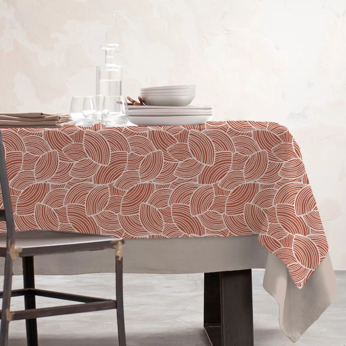 Nappe rectangulaire coton enduit (150 x 250 cm) Sarah Terracotta