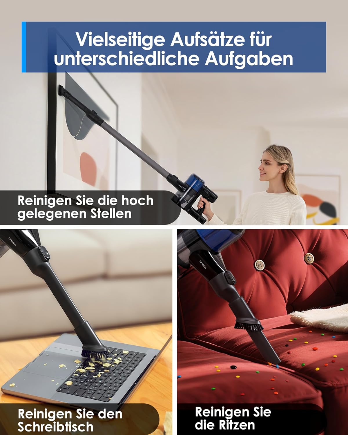 Tineco Pure ONE S30 Akku Staubsauger, 150AW Saugleistung, bis zu 65 Min. Laufzeit, ZeroTangle-Bürste, LED-Licht, Kabelloser Handstaubsauger für Hartböden