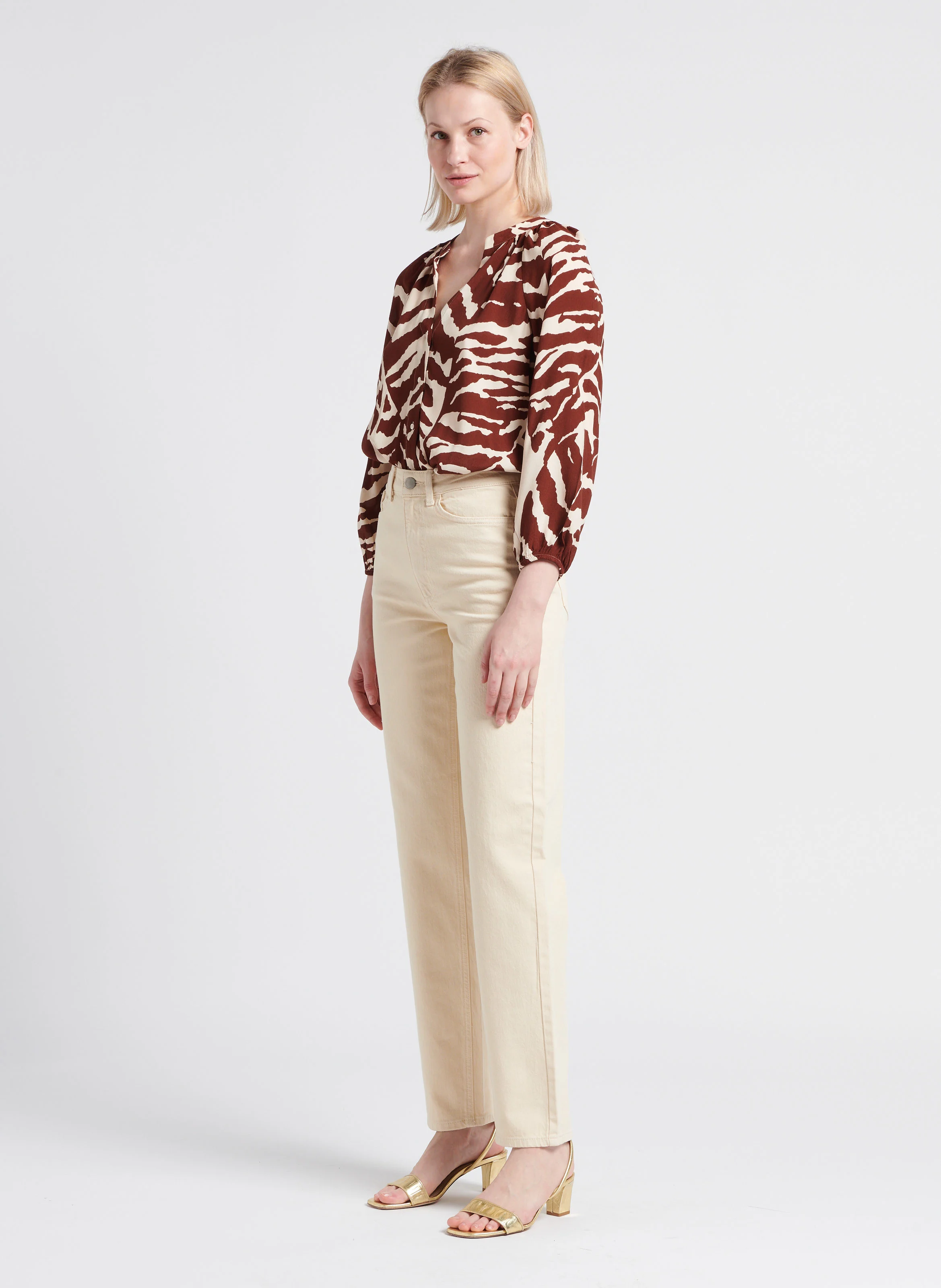 KELLY - Jean droit taille haute en coton | Beige